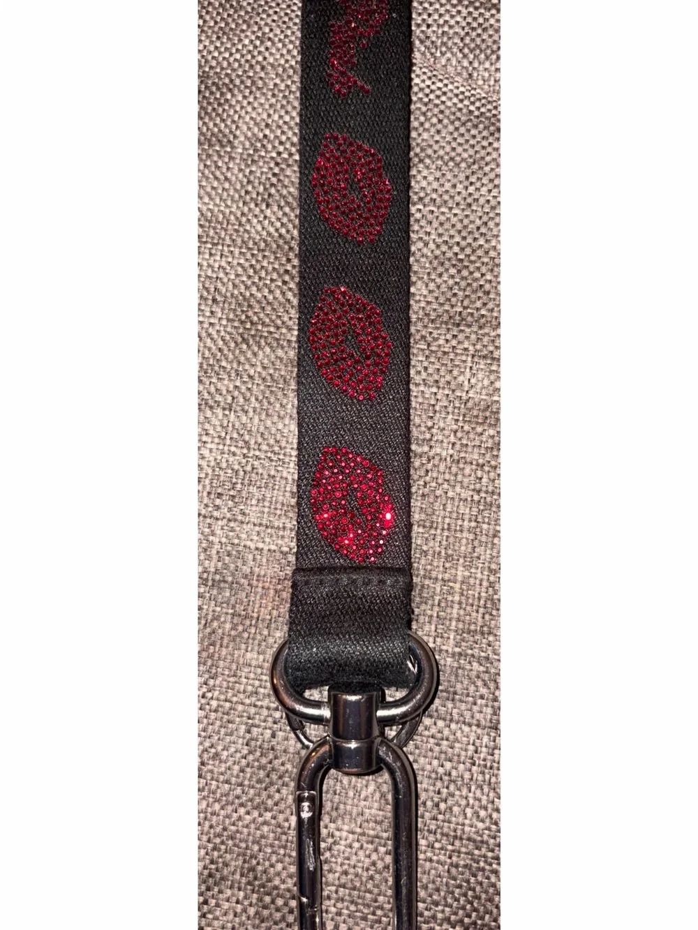 PINK Victoria's Secret Black Key Fob with Red Glitter Hearts